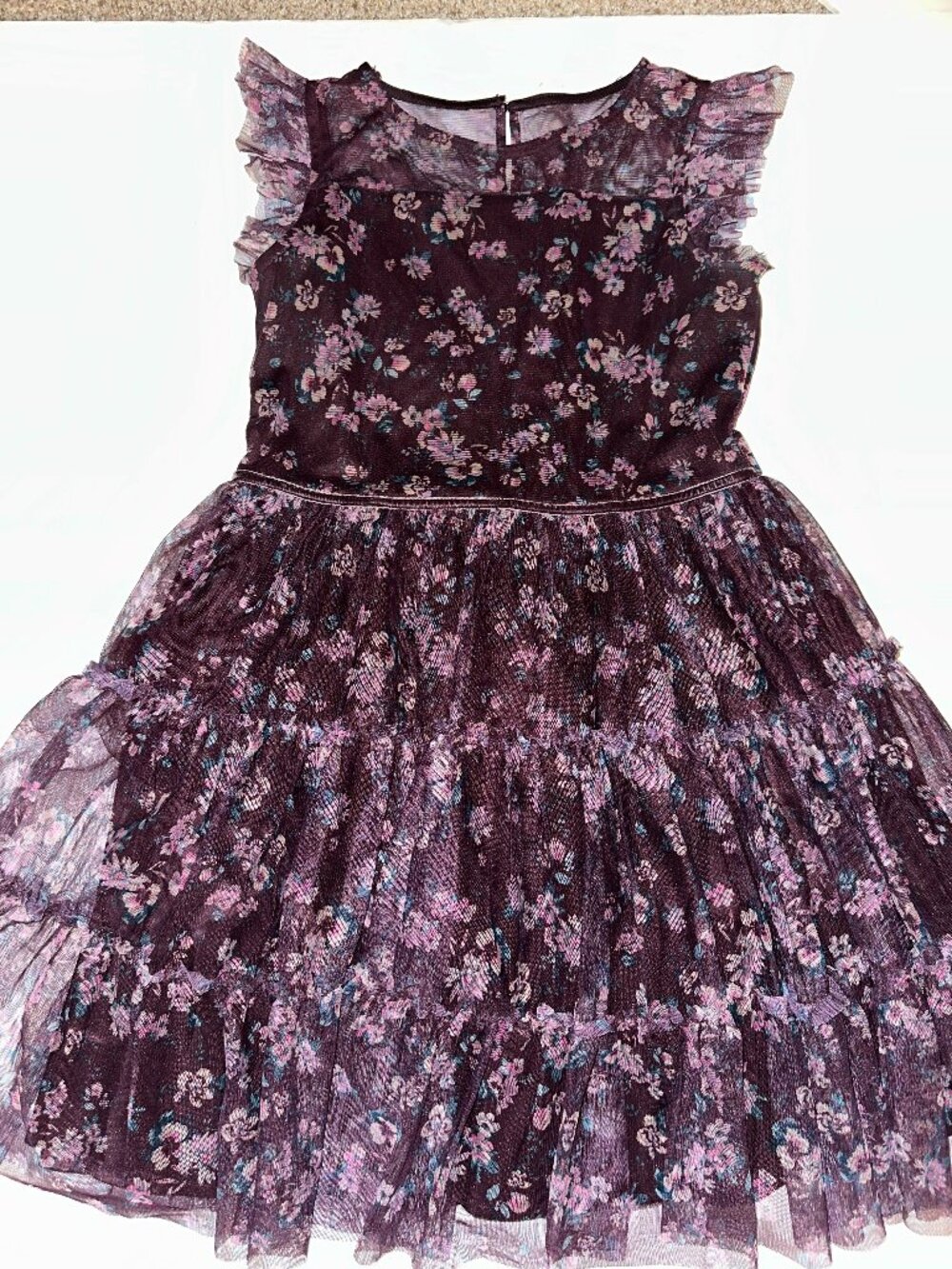 Zenzi Girls Sz 14/16 Plum Purple Floral Dress ruffles yet grown up PRETTY!